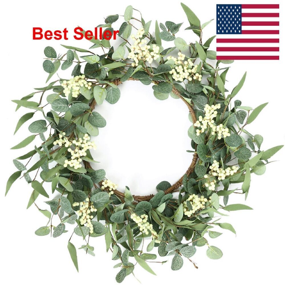 Eucalyptus Wreath Farmhouse Decor All Seasons Front Door Wall Mount